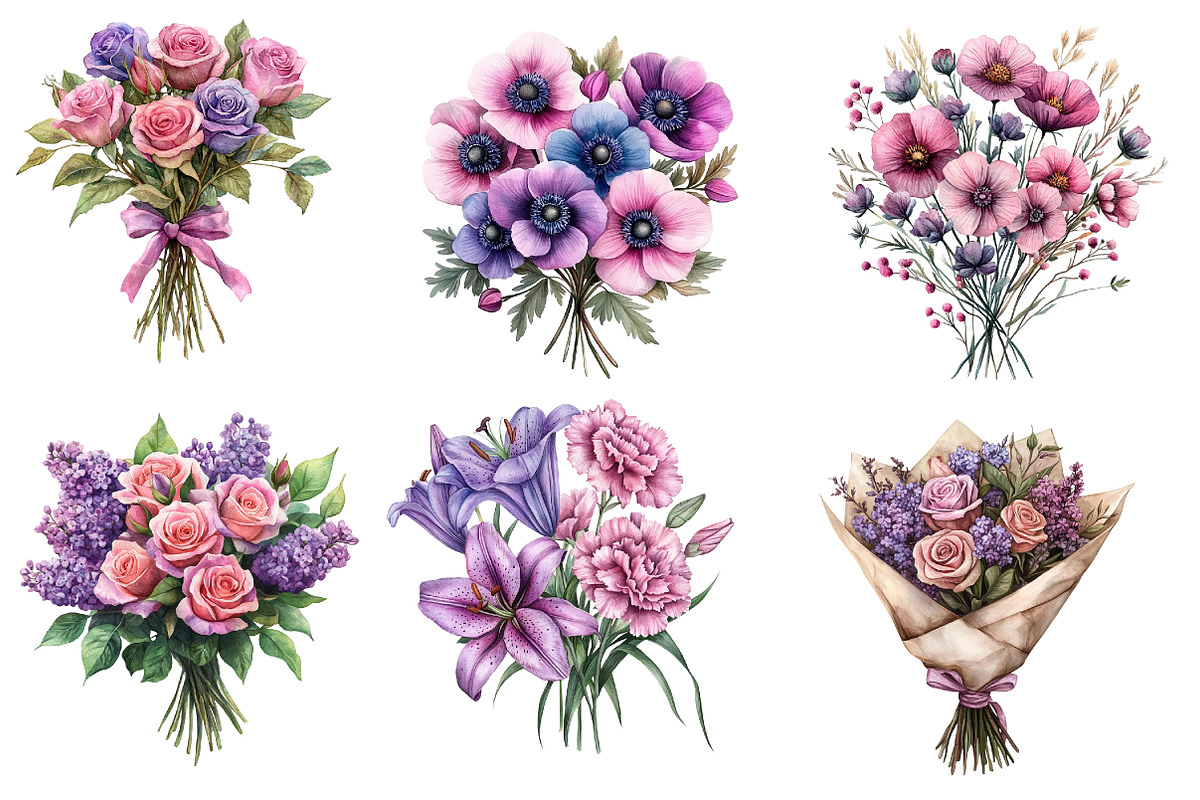 Pink Purple and Floral Bouquets, an Illustration by Designworld (Photo 5 of 7)