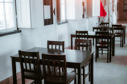Minimalist wooden dining room setup, a Food & Drink Photo by SkyNext