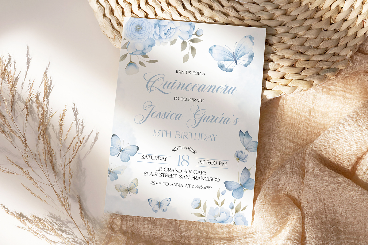 Blue Quinceanera Invitation, a Templates & Theme by VeliusCreativeStudio (Photo 3 of 3)