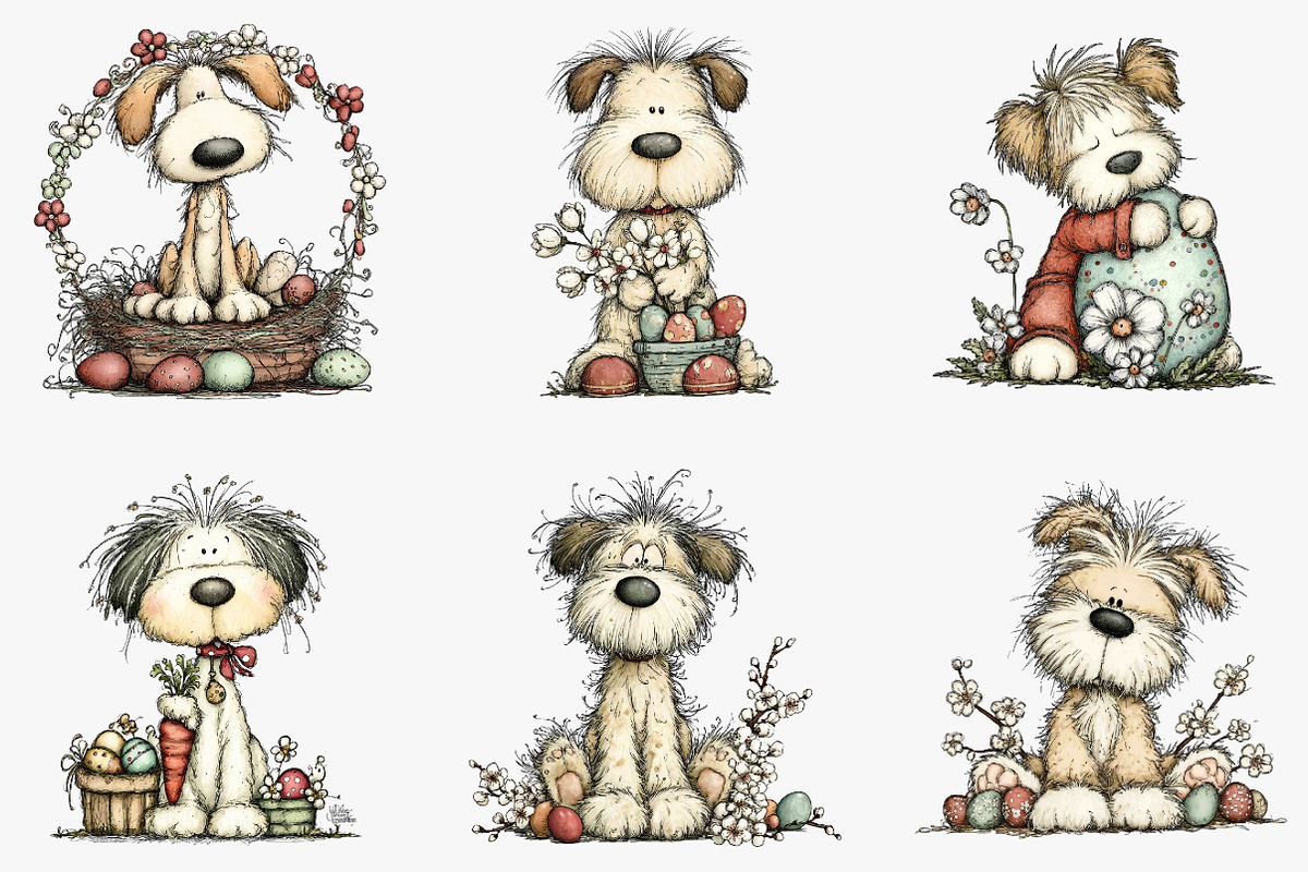 Whimsical easter dogs clipart, an Illustration by CreationArt (Photo 3 of 7)