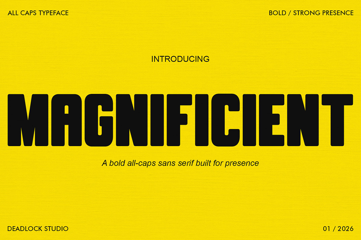 MAGNIFICIENT! HEADLINE FONT!, a Sans Serif Font by deadlock studio (Photo 1 of 9)