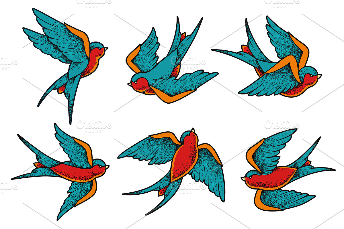 Old School Tattoo Birds, an Animal Illustration by Vecster (Photo 2 of 9)