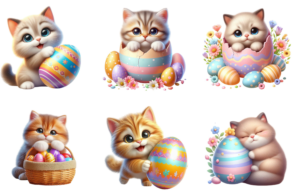 Whimsical Easter Cats Clipart, an Illustration by Designking (Photo 2 of 4)