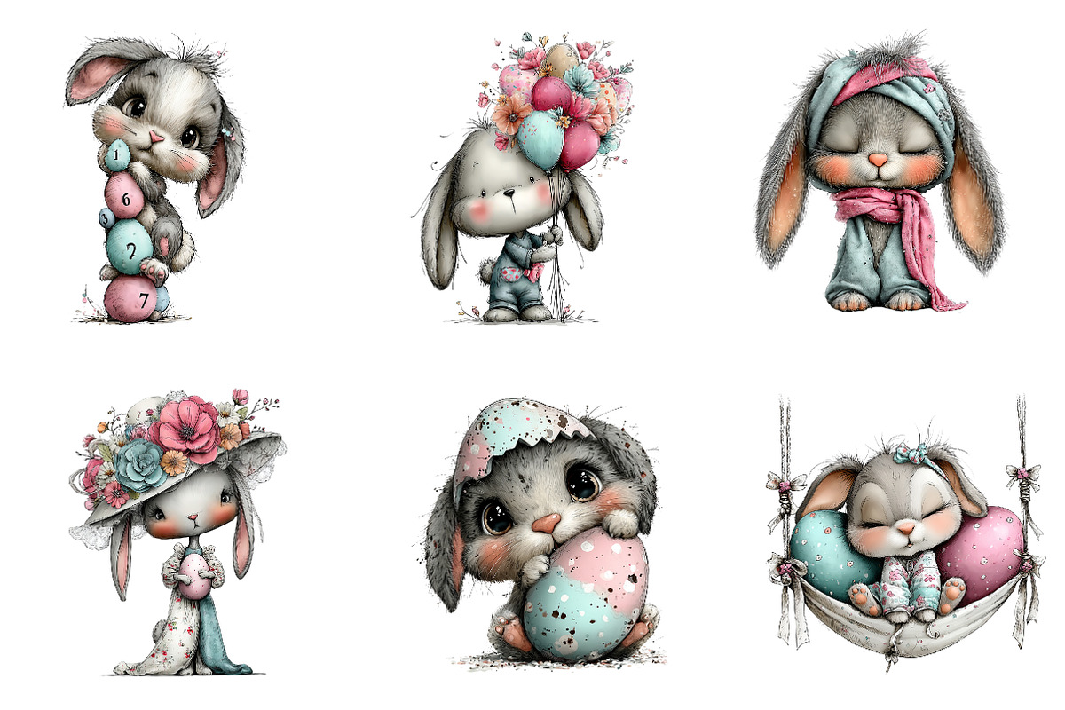 Whimsical Easter Bunny Clipart, an Illustration by CreationArt (Photo 5 of 6)