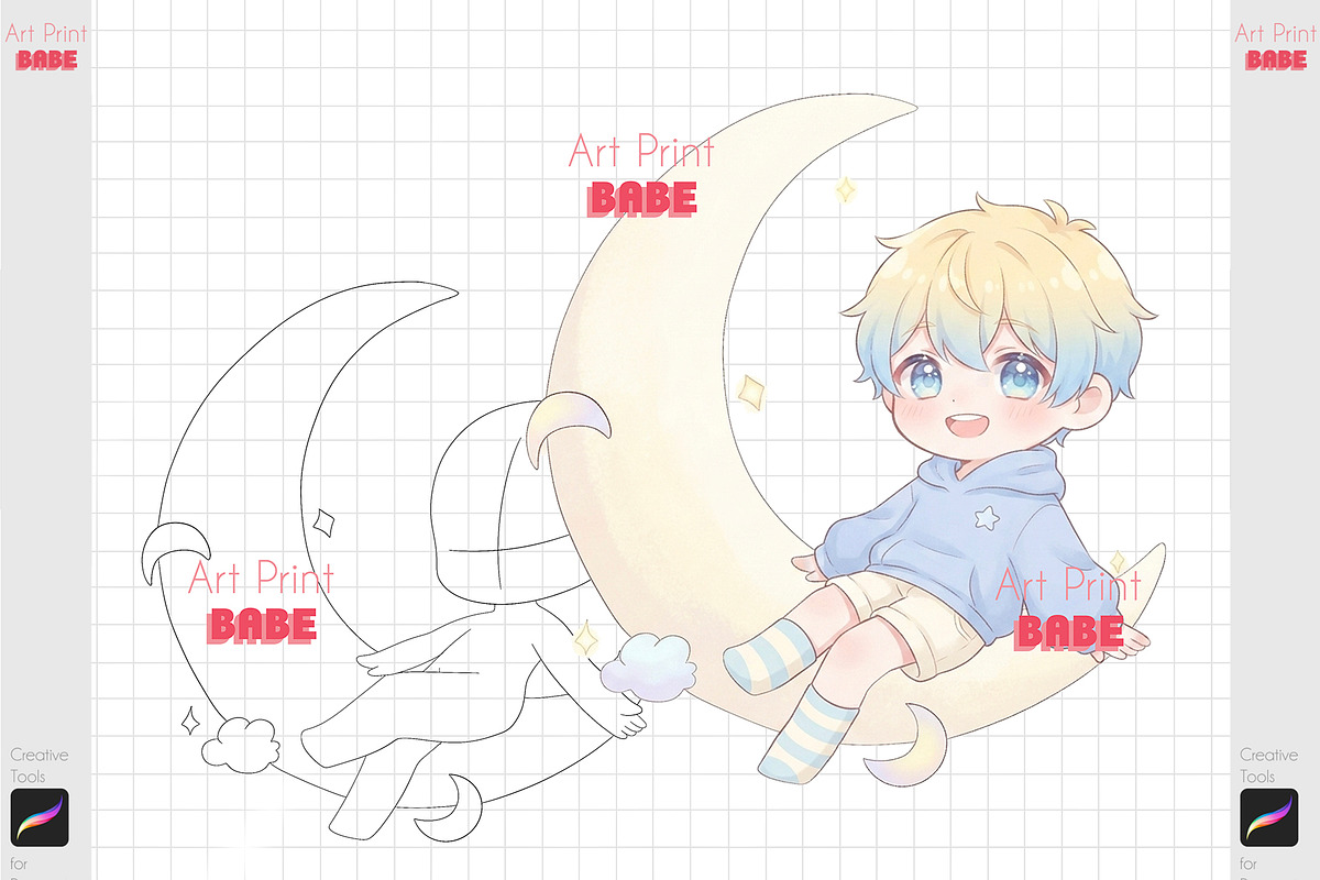 Procreate Chibi Stamp Cartoon Kawaii, a Brush Add-On by ArtPrintBabe (Photo 2 of 7)