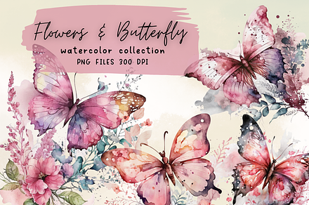 Pink Flowers Butterfly Watercolor, a Graphic by SindyPrintDesign