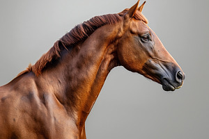Profile of a majestic chestnut horse, showcasing its strong physique and expres, an Animal Photo by ImageMir
