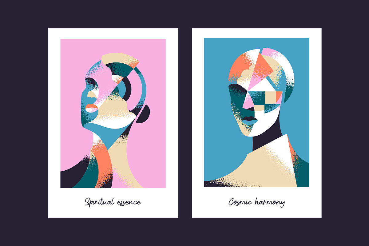 Abstract female portraits cards set, a Decorative Illustration by PaperTrident (Photo 2 of 3)