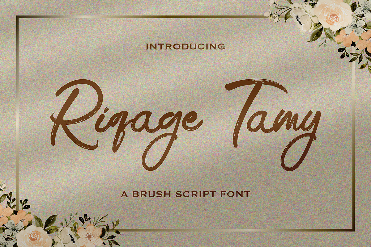 Riqage Tamy - Brush Script Font, a Script Font by fluffstudio (Photo 1 of 9)