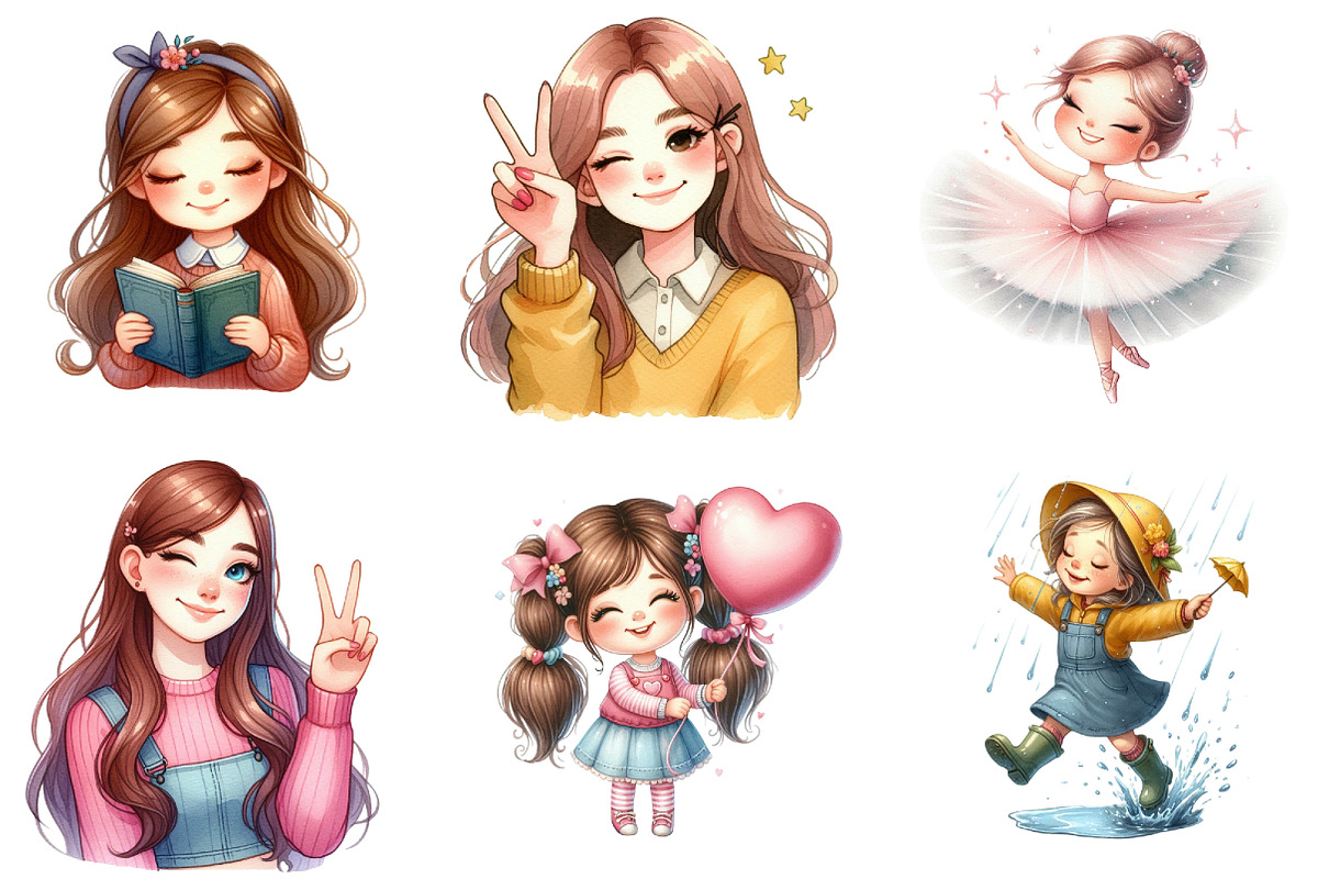 Cute Gril of Happy Face  Clipart, an Illustration by DreamArtGraphic (Photo 5 of 7)
