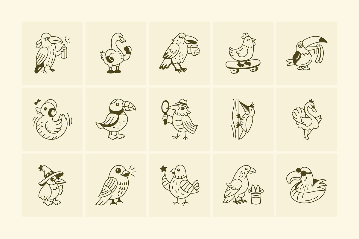 Bird Doodle Art Set, an Outline Icon by Vectors Market (Photo 5 of 8)