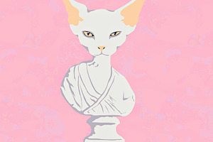 Fashion minimal illustration. Stylish greek statue cat.