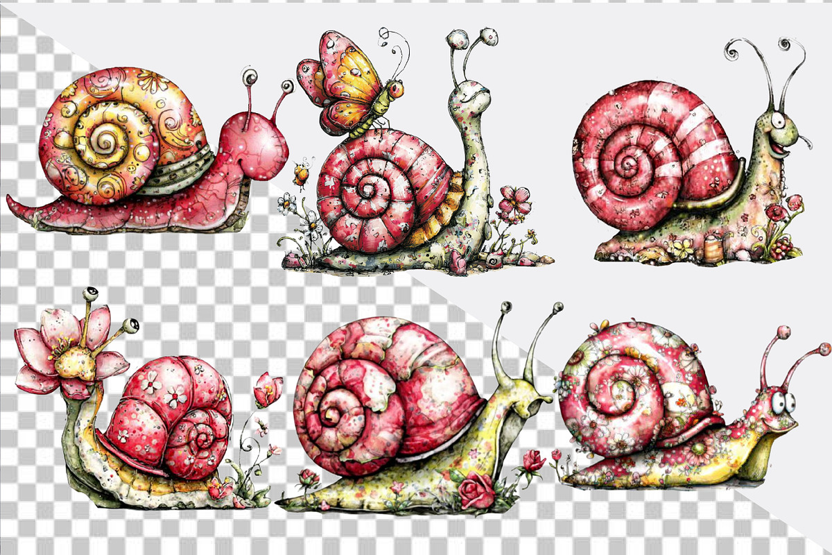 Whimsical Spring Snail Clipart Bundl, an Illustration by SVGArt (Photo 4 of 9)