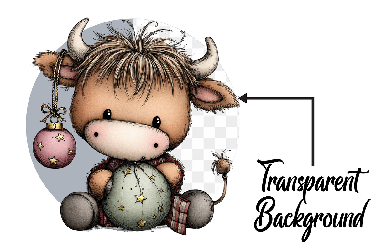 Whimsical Christmas Highland Cow, an Illustration by Pixels.Craft (Photo 6 of 6)