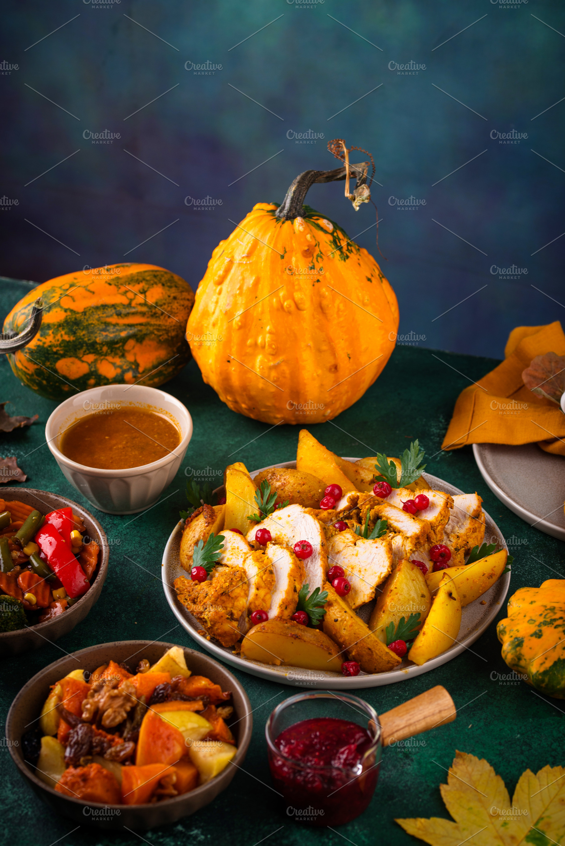 Thanksgiving day dinner with turkey, a Food & Drink Photo by Yulia Furman
