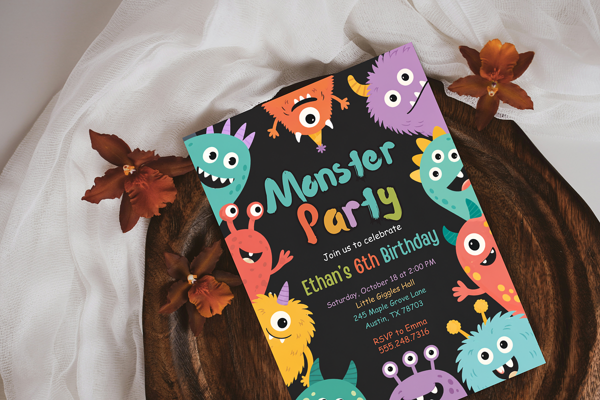 Monster Birthday Party Invitation, an Invitation Template by heynomi (Photo 5 of 19)