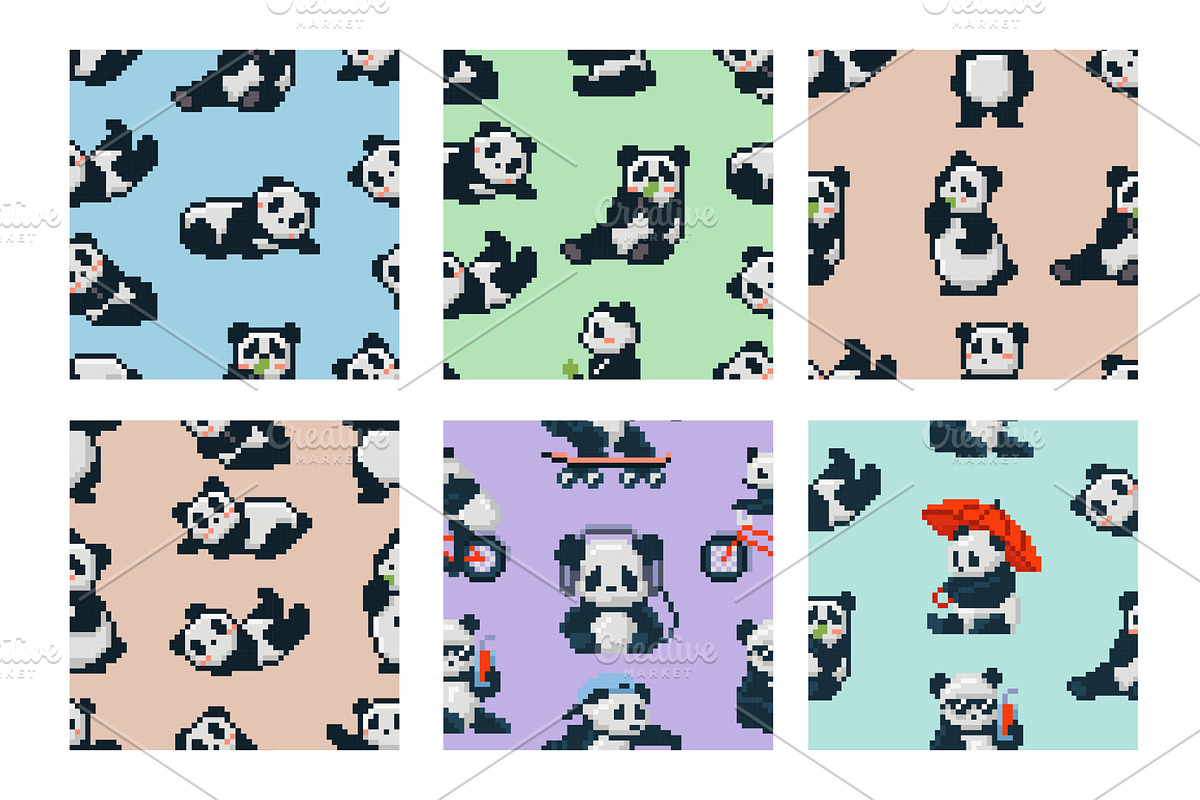 Pixel art panda bear seamless, an Animal Illustration by winwin.art