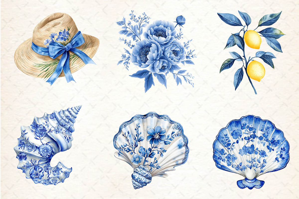 Blue Chinoiserie Summer Clipart, an Illustration by Dream Creation (Photo 2 of 6)