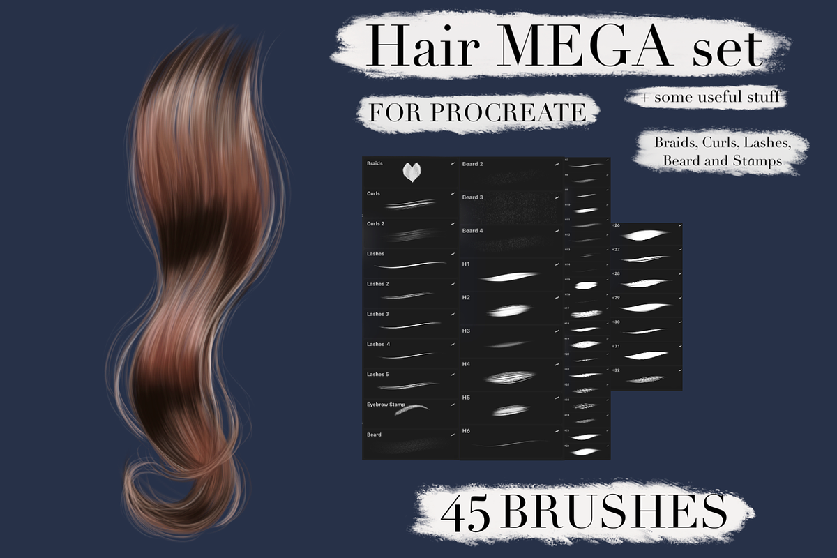 Hair MEGA set for Procreate, a Brush Add-On by MessyArtss