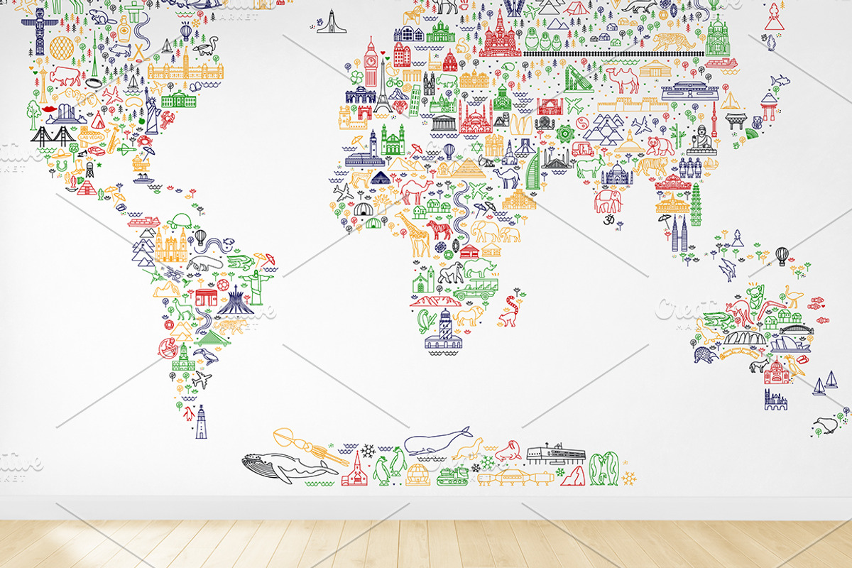 World Travel Line Icons Map, an Illustration by Moloko88 (Photo 7 of 7)