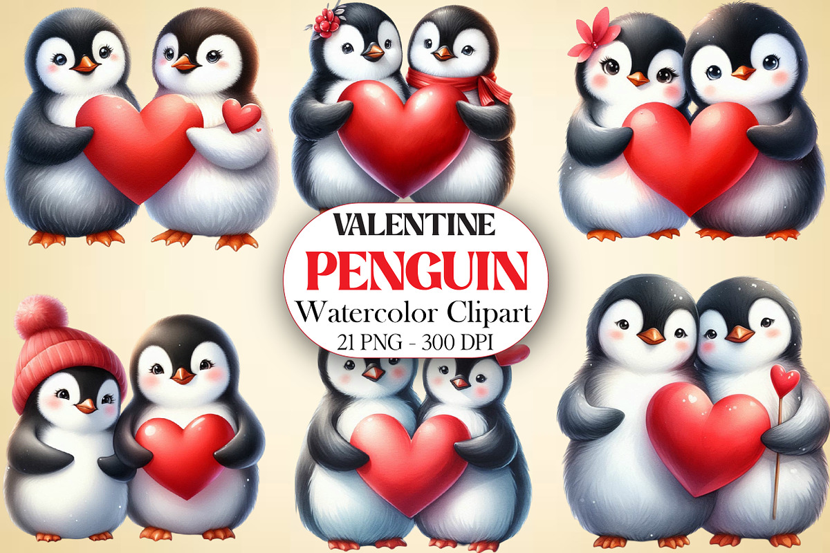 valentine Penguin Clipart, an Illustration by DreamArtGraphic (Photo 1 of 5)