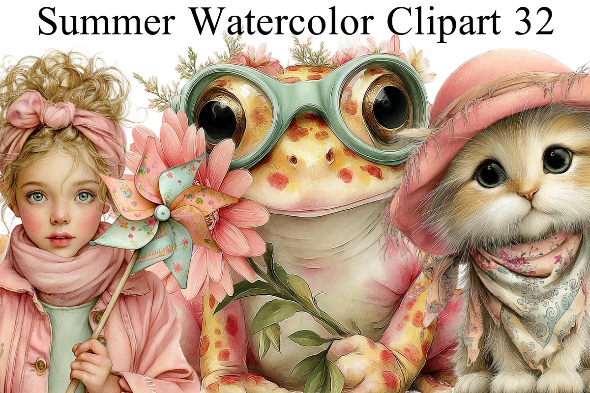 Summer Watercolor Clipart PNG, an Illustration by DreamArtGraphic (Photo 1 of 8)
