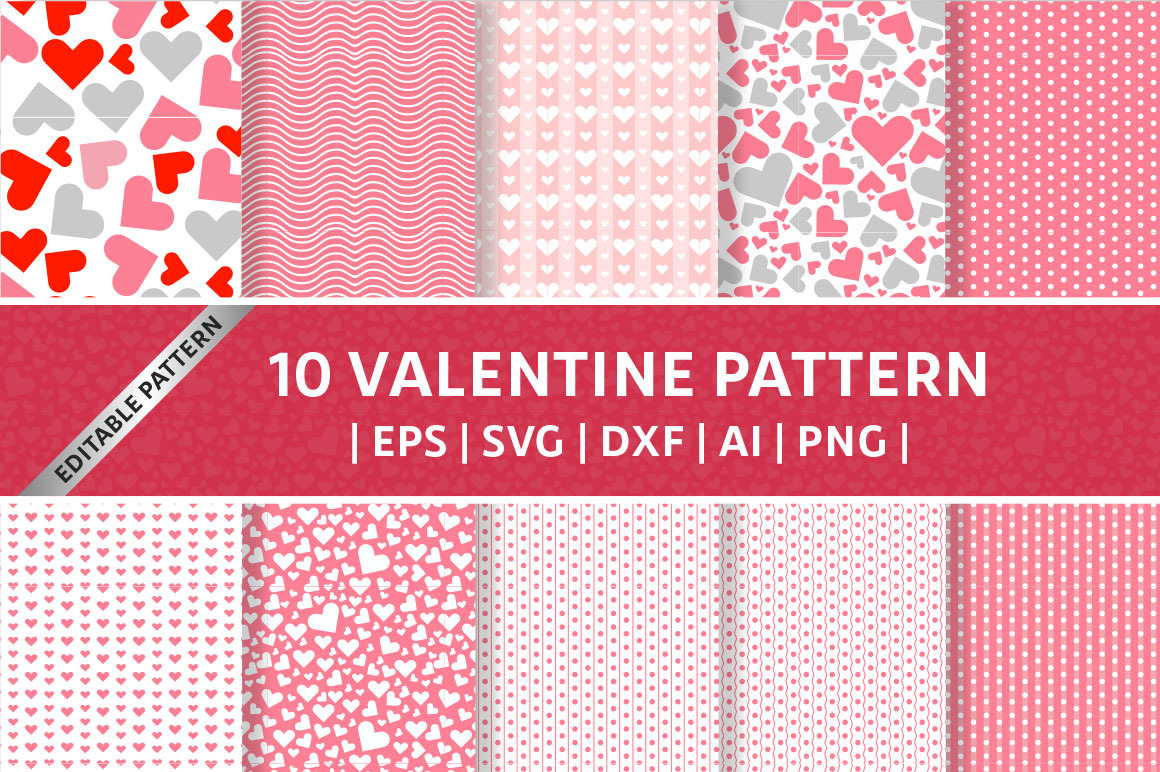 10 Seamless Valentine Patterns, a Pattern Graphic by designvillage