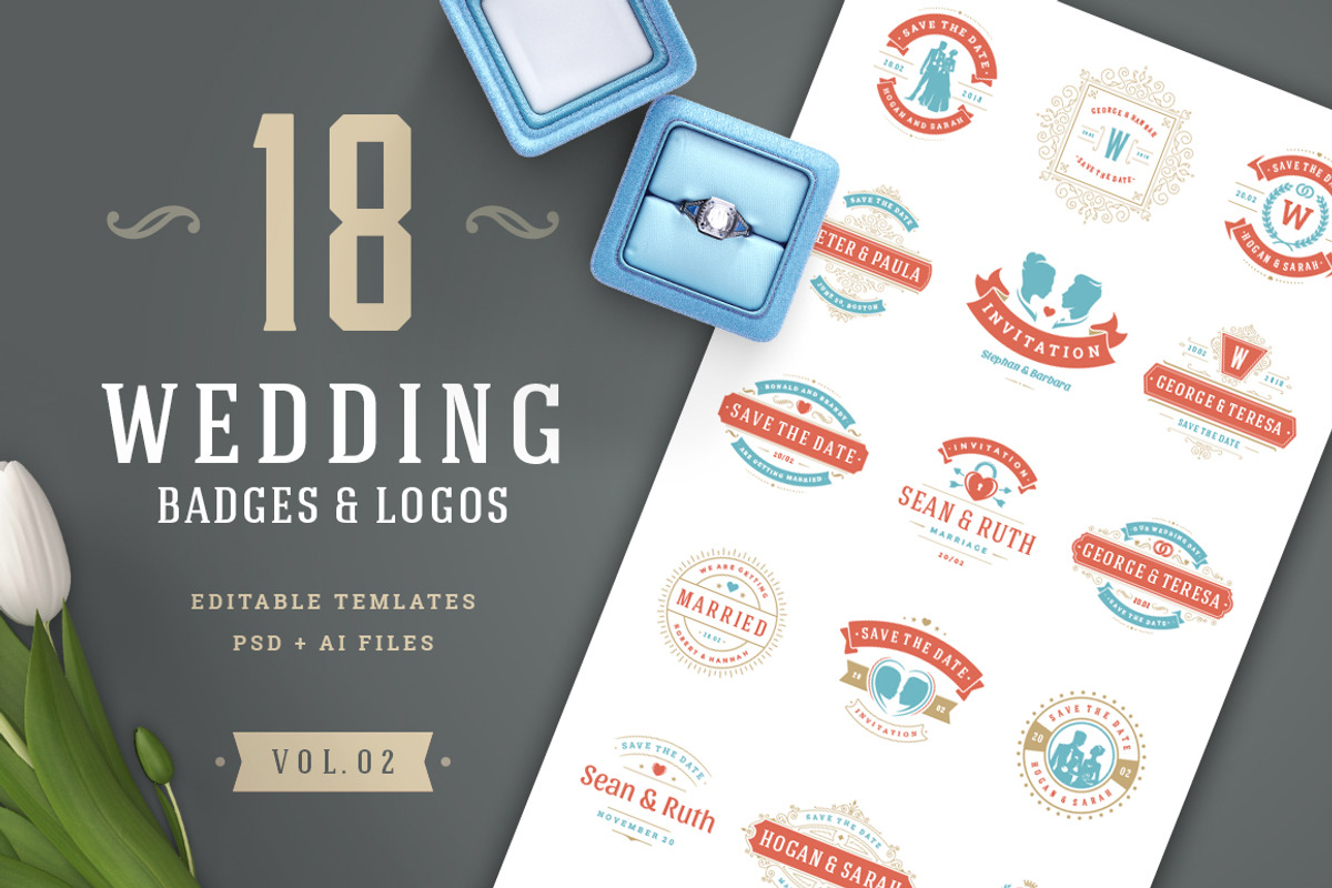 18 Wedding Logos and Badges, a Branding & Logo Template by Vasya Kobelev (Photo 1 of 10)