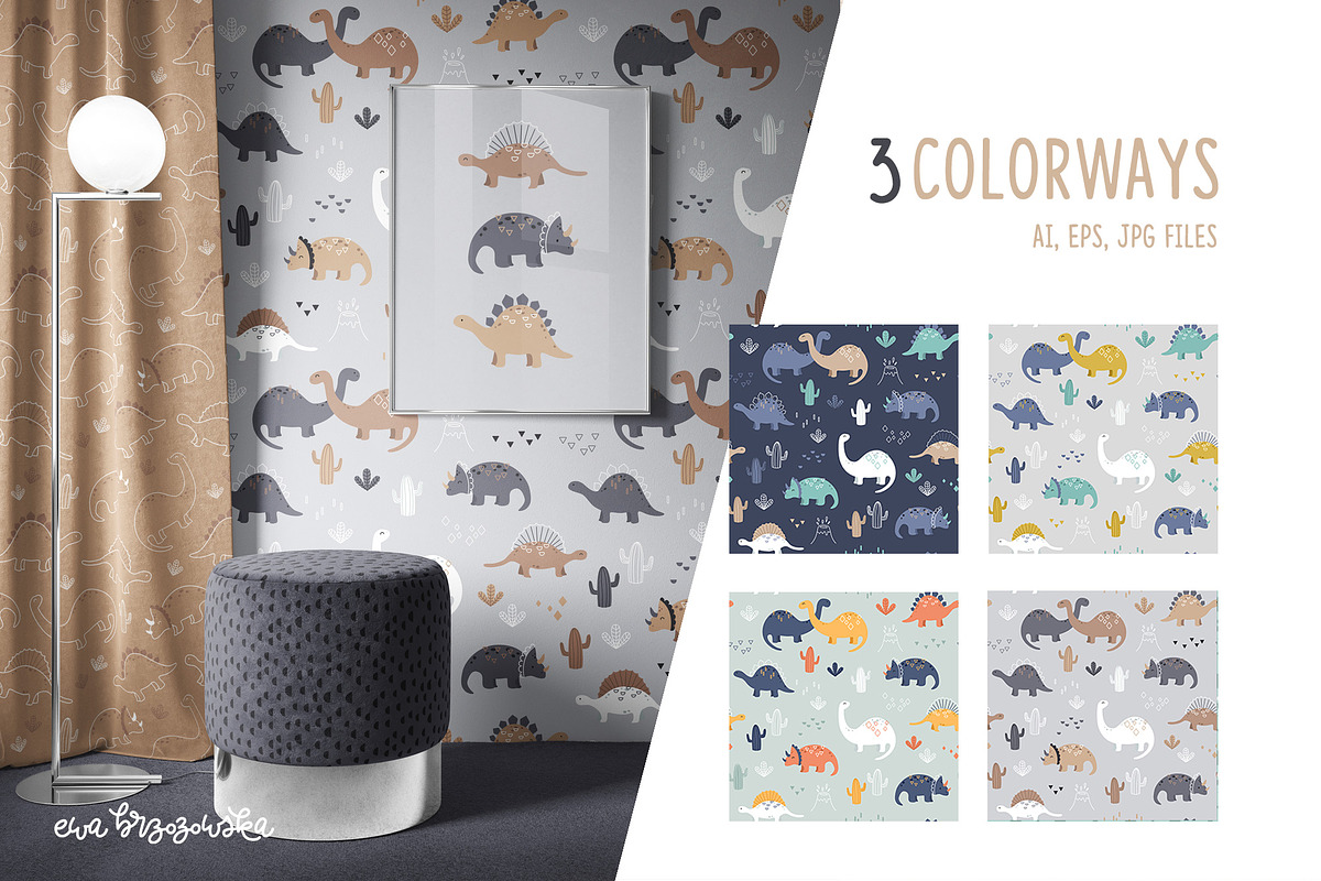 Geometric Dinosaurs - Pattern Prints, a Pattern Graphic by Brzozowska (Photo 2 of 8)
