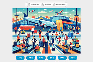 Illustration of people in an airport, a Graphic by SaroStock