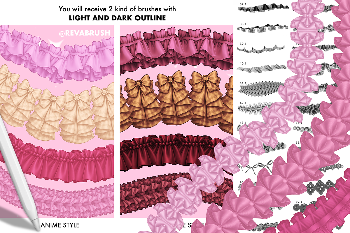 120 Procreate Lace Ruffle brushes, a Brush Add-On by Revabrush (Photo 3 of 6)