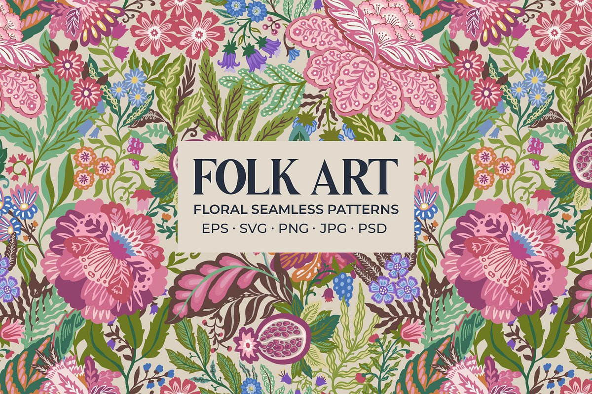 Pomegranate Floral Folk Art Pattern, a Pattern Graphic by Sonulkaster (Photo 1 of 8)