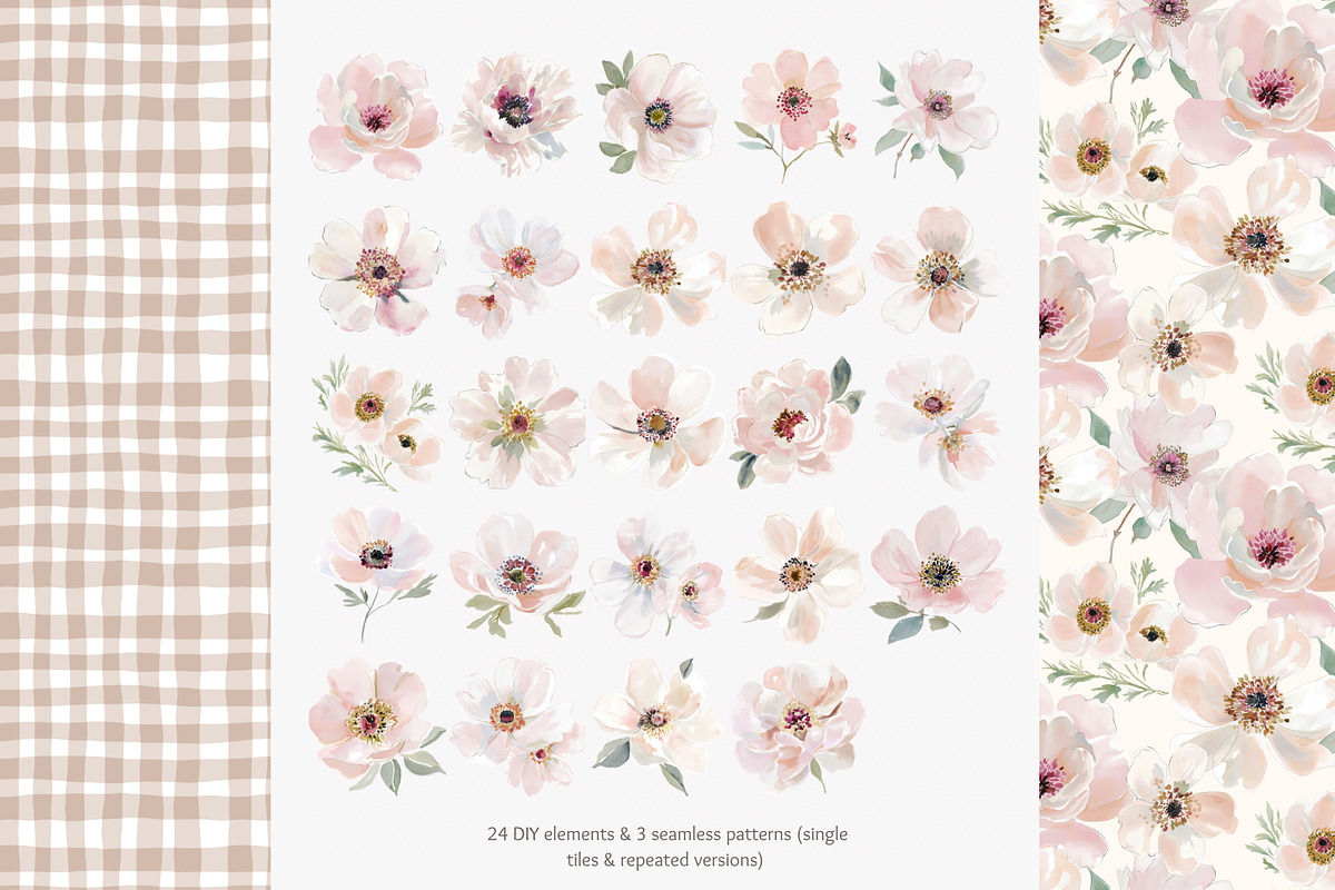 Blush floral clipart & patterns, a Decorative Illustration by Patishop Art (Photo 6 of 6)
