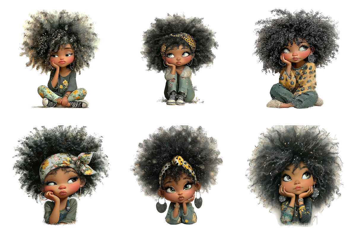 Whimsical black afro girl clipart, an Illustration by SinaCreation (Photo 4 of 11)