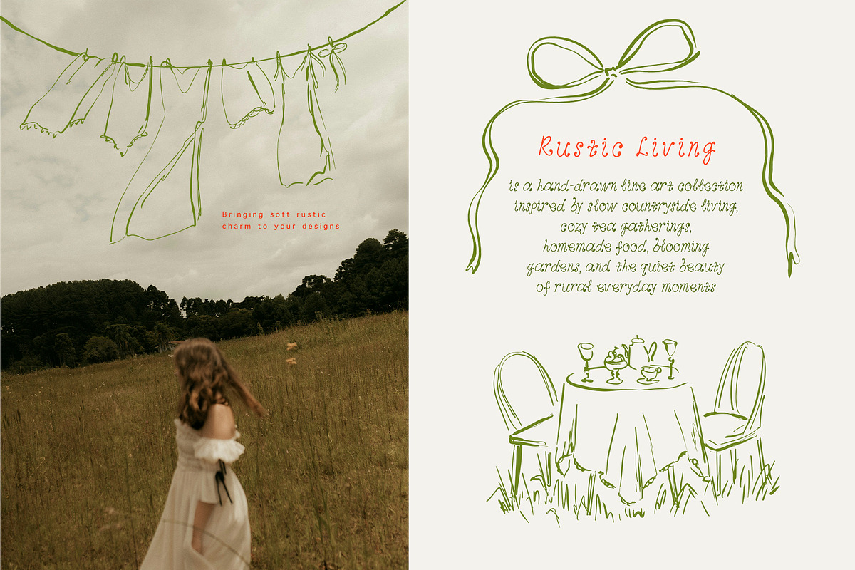 Rustic Countryside Line Art Collection