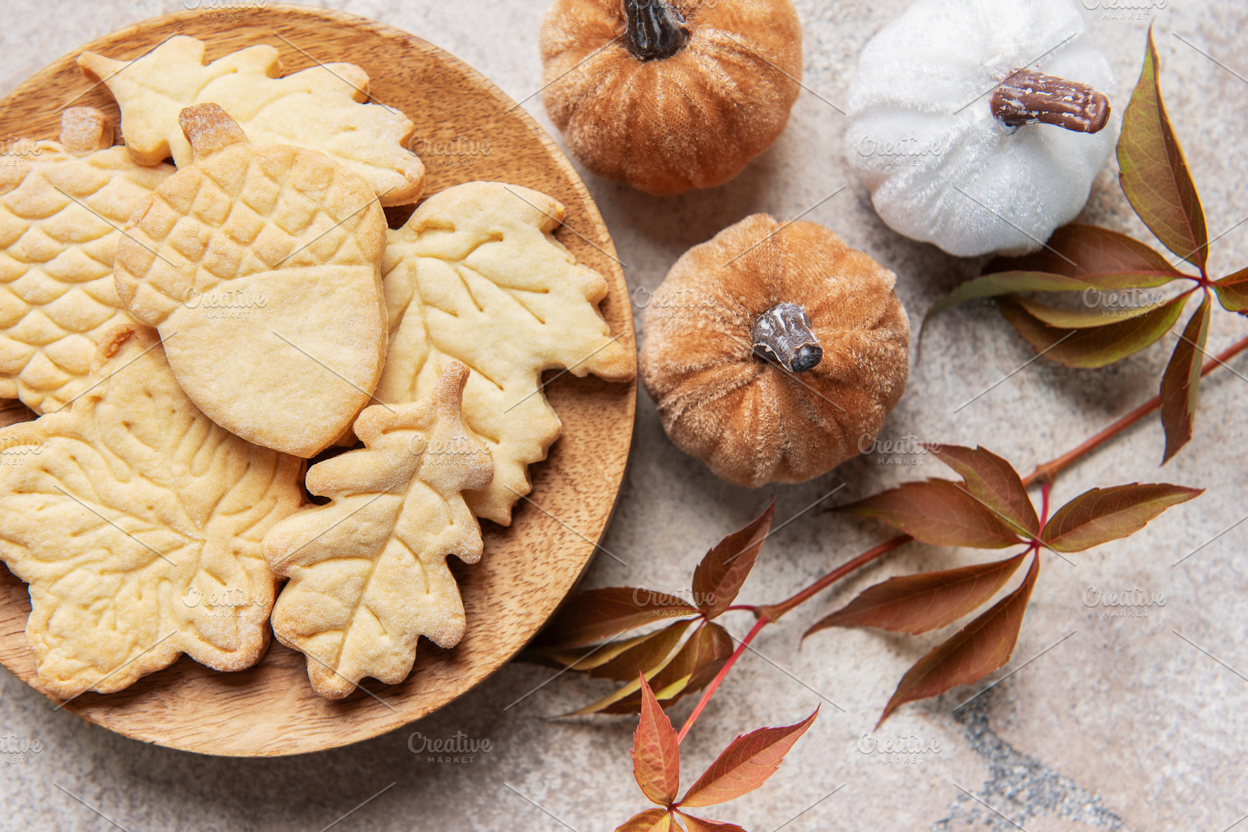 Autumn leaf and acorn cookies with festive pumpkins, a Food & Drink Photo by Olena Rudo