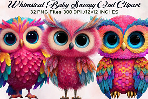 Whimsical Baby Snowy Owl Clipart Bun, an Illustration by SVGArt
