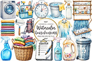 Watercolor Housekeeping Clipart, an Illustration by OK Design (Thumbnail 1 of 5)