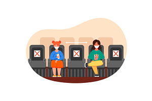 People in face mask keep distance at, a Healthcare Illustration by vectorpointstudio