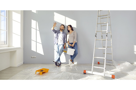 Couple discussing room decor in