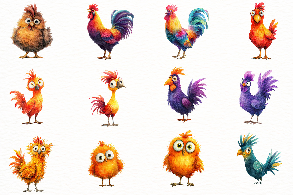Watercolor Funny chicken Clipart, an Illustration by Designworld (Photo 2 of 4)
