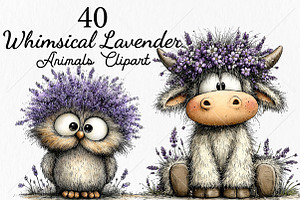 Whimsical Cute Lavender Animals PNG, a Seasonal Illustration by Canvas Craft