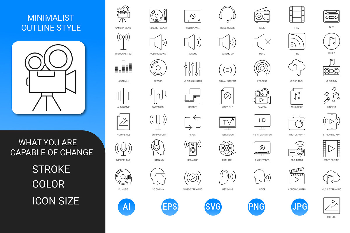 Audio and Video outline icon set, an Outline Icon by Icons (Photo 2 of 3)