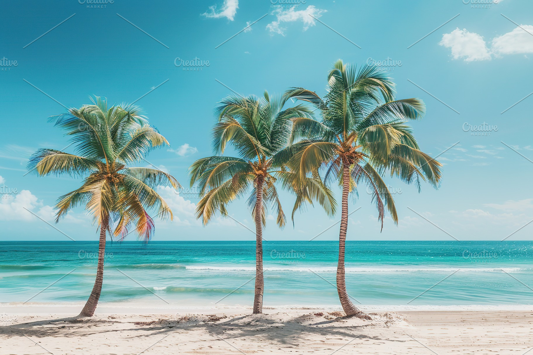 Tropical beach with coconut palm trees and ocean, a Nature Photo by AlyaAnd
