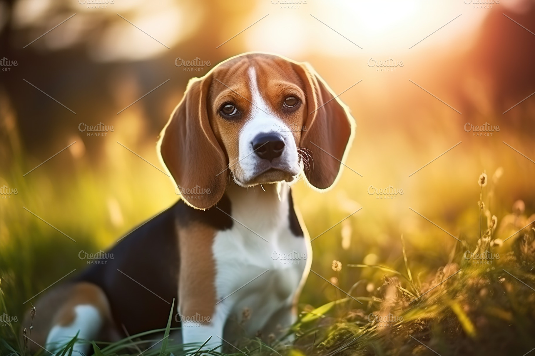 Young beagle dog on green grass in the park, an Animal Photo by AlyaAnd