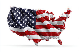 American flag shaped as US map wavin, a Photo by Pixeness Studio