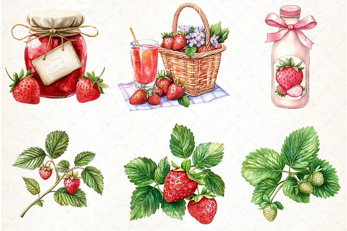 Strawberry Garden Clipart, an Illustration by Watercolor design (Photo 3 of 4)