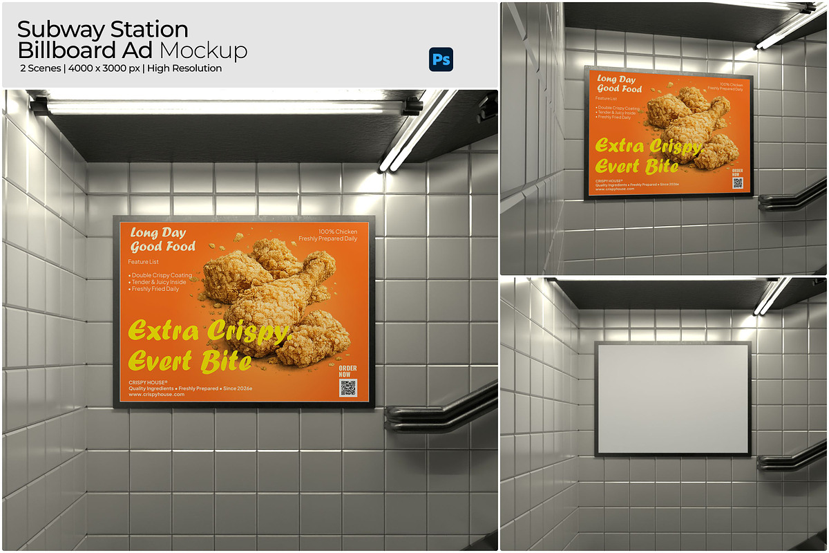 Subway Station Billboard Ad Mockup, an Advertising Mockup by Bartama Graphic (Photo 1 of 4)