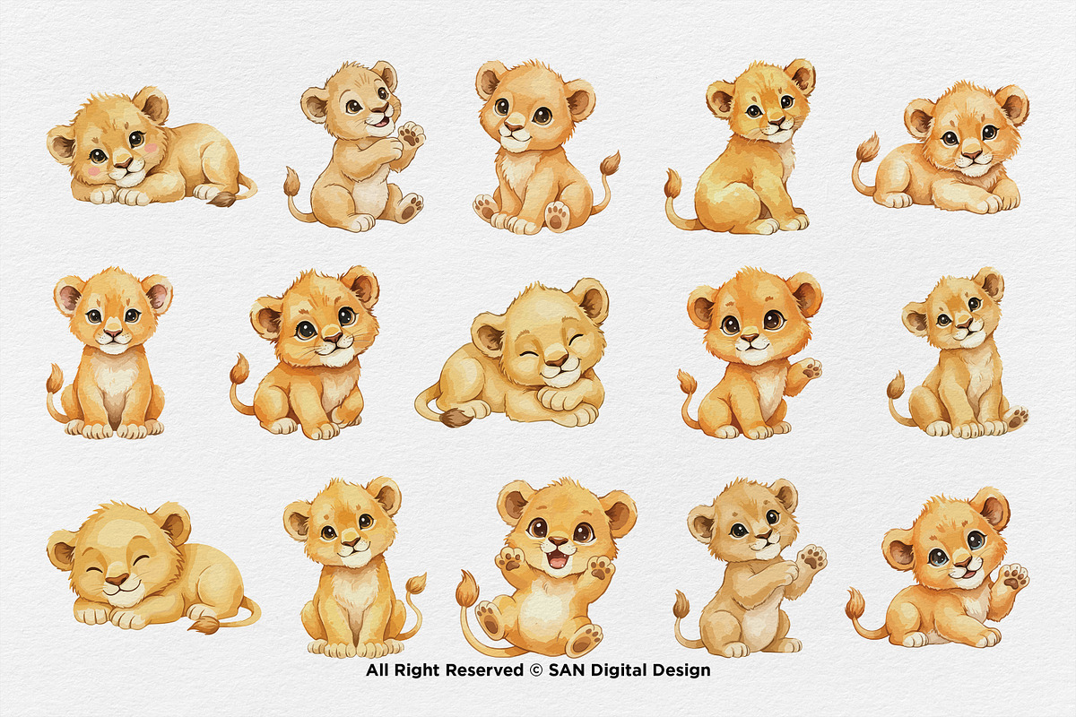15 Bundle Watercolor Cute Lion Wild, an Animal Illustration by Morspective (Photo 8 of 8)