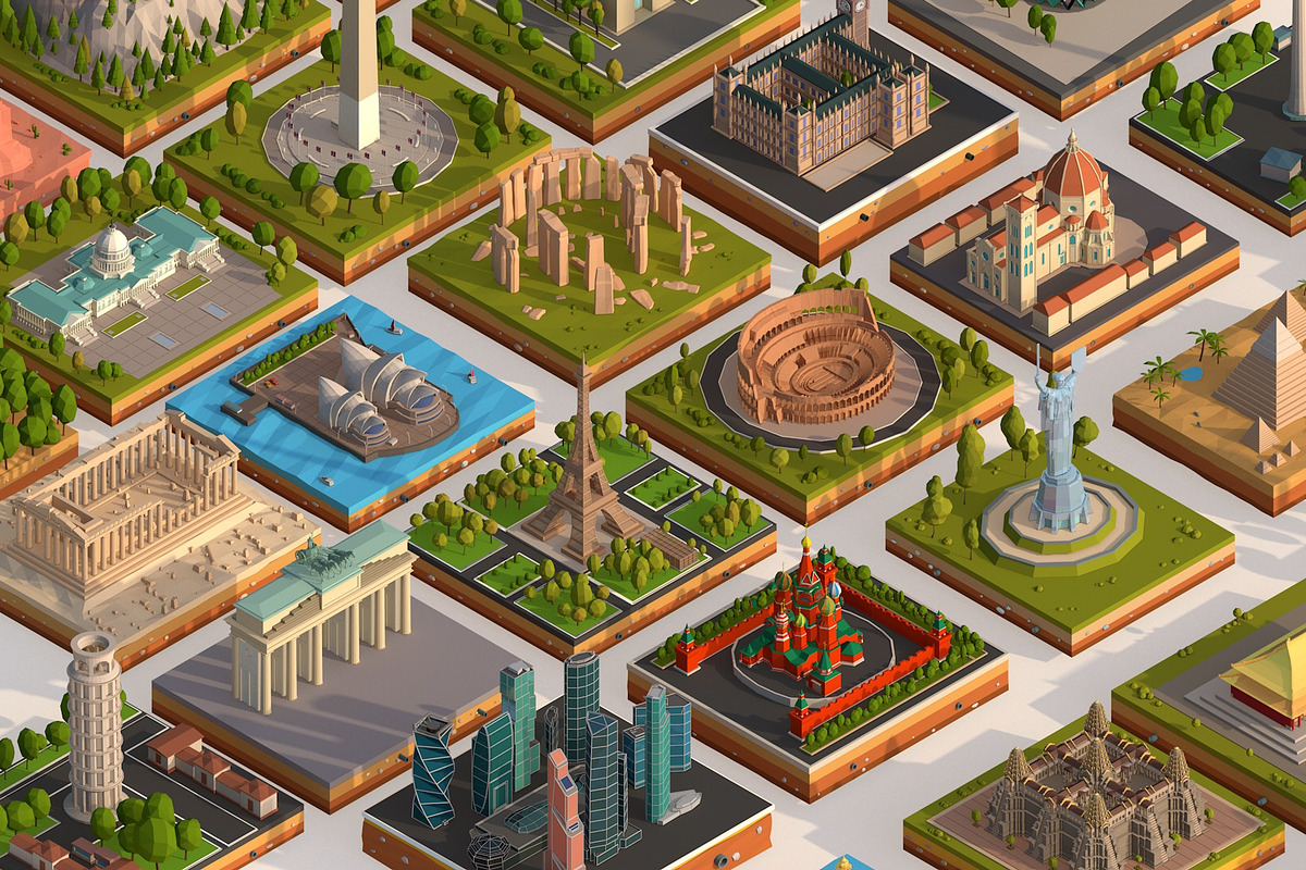 Polygonia Cartoon Low Poly Landmarks, a 3D by Anton Moek (Photo 2 of 7)